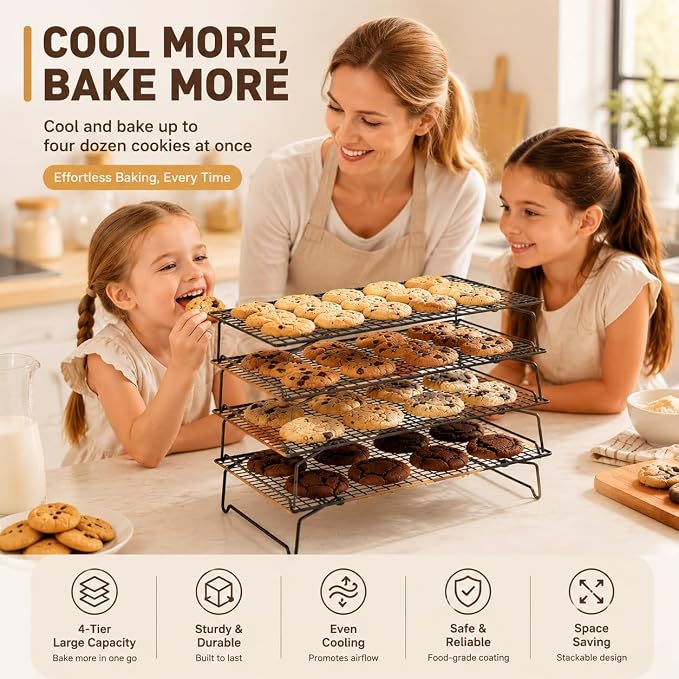 4-Tier Stackable Cooling Rack Set, Heavy Duty Stainless Steel Baking Rack, Oven Safe Wire Rack for Baking & Roasting, Fits Cookie Sheets, Dishwasher Safe