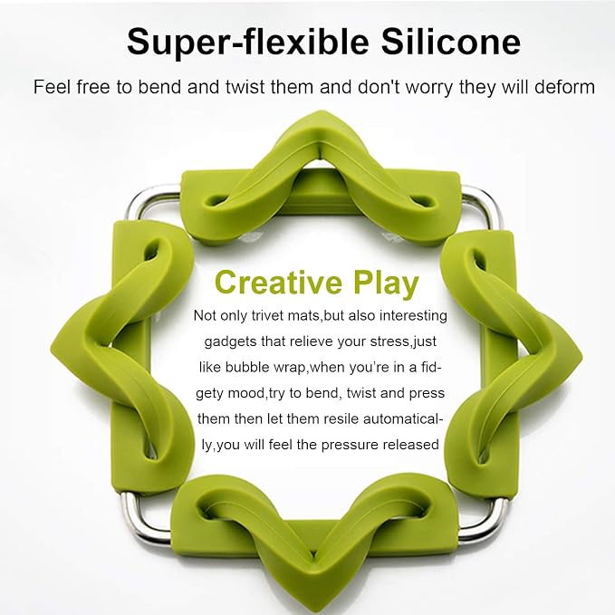 Set of 5 Silicone Trivet Mat Expandable Hot Pot Holder with Stainless Steel Frame for Home Kitchen Heat Resistant Insulated Hot Pads Coasters Table Dish Mat Tableware Placemat for Hot Pans Bowls