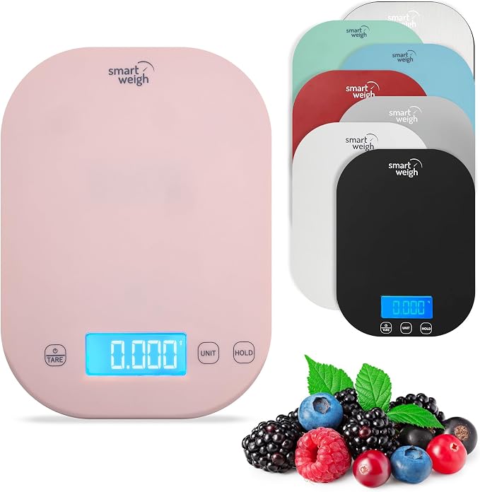 Food Scale, 11lb Pink Compact Digital Kitchen Weighing Scale with LCD Tare, 1g/0.1oz Precision, Grams and Ounces for Baking, Cooking, Calorie Tracking, Meal Prep and Weight Loss - Smart Weigh