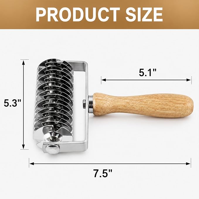 Pastry Lattice Roller Cutter, Stainless Steel Multi-Wheel Dough Cutter with Wooden Handle, Pie Crust Strip Cutters for Pastry, Pizza Dough, Bread & Beef Wellington
