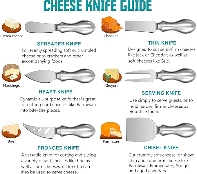 WoneNice Cheese Knife Set, 6-Piece Stainless Steel Knives for Charcuterie, Gift for Wedding Housewarming Christmas
