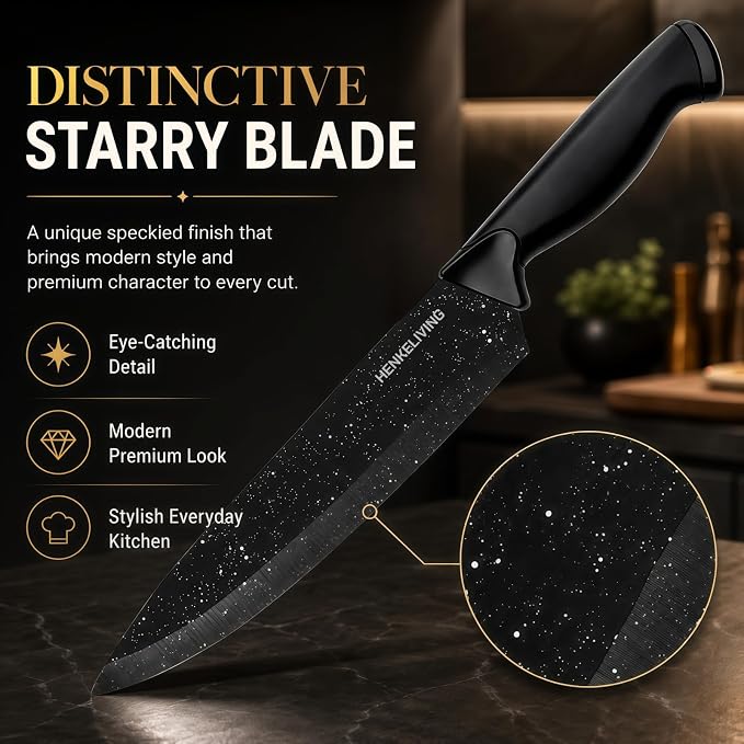 Knife Set, 14-Piece Starry Black Dishwasher Safe Kitchen Knife Block Set with Built-In Sharpener, German High Carbon Stainless Steel Blades, Ultra Sharp with Ergonomic Non-Slip Handles