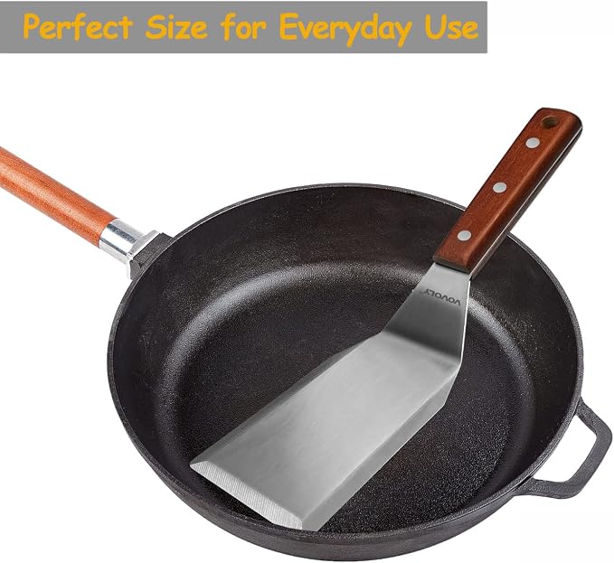 Professional Metal Spatula for Cast Iron Skillets and Flat Top Grills, Full Tang Wooden Handle, Thick Stainless Steel Blade, Smash Burger Spatula Turner for Flipper, Cooking, BBQ, 4.7 x 2.7 Inch