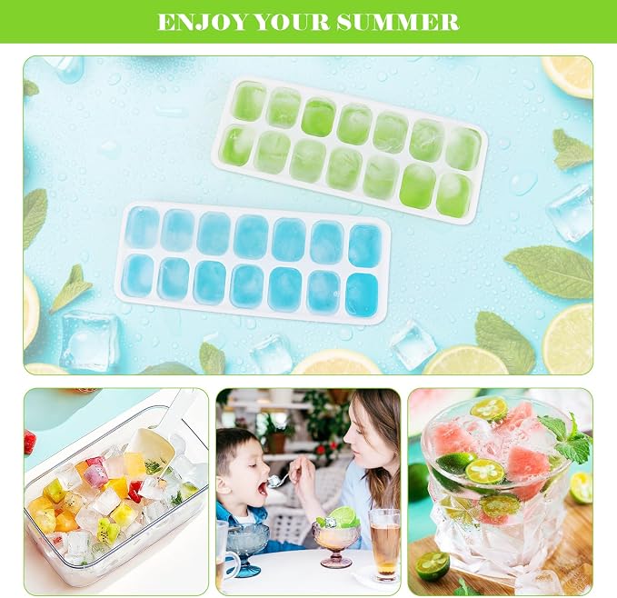 Set of 4 Silicone Ice Cube Trays with Lids, RISVOWO Stackable Ice Cube Mould, LFGB Certified and BPA Free, Reusable Ice Cube Mould for Whisky, Cocktail, Ice Cream, Freezer, Beverages