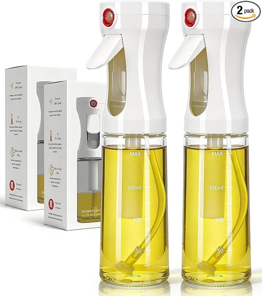 Oil Sprayer for Cooking, Olive Oil Sprayer, Approx. 1g Per Press (2) | Patented Spray Structure, Glass Bottle, Wide Fan Mist, Built-in Filter for Air Fryer, Salad, BBQ and Baking