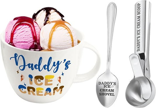 Christmas Daddy Gifts, Gifts for Dad from Daughter, Daddy's Ice Cream Bowl Scoop Shovel Spoon Set, Dad Ice Cream Birthday Present for Him Man