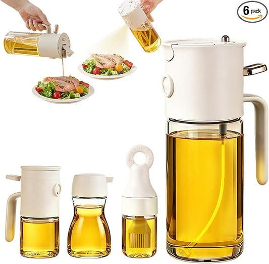 4PCS Oil dispenser Set, 580ML Borosilicate Glass 3-in-1 oil bottle with 3-Piece Mini Kit for Kitchen, Air Fryer, Camping & Baking