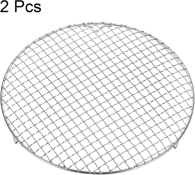 HARFINGTON 2pcs Round Cooking Rack 12-inch 201 Stainless Steel Cross Wire Barbecue Grill Net with 20mm Legs for Cooking Baking Steaming BBQ