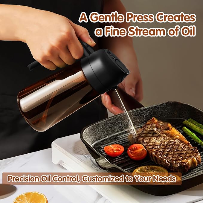 YARRAMATE 16oz/470ml Light Blocking Oil Sprayer for Cooking (Black) | Food-Grade 2 in 1 Olive Oil Dispenser Bottle for Kitchen, Premium Dark Amber Glass Oil Bottle for Air Fryer, BBQ