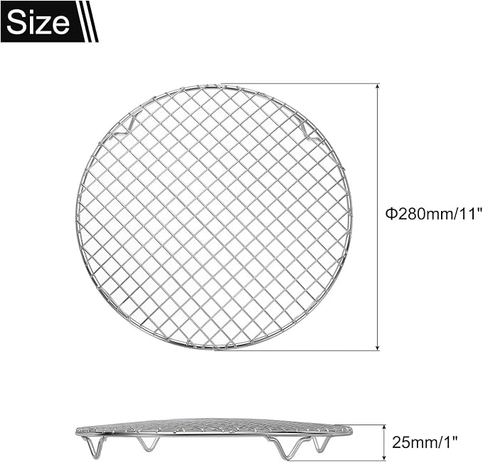 uxcell Round Cooking Rack 11 Inch Dia Stainless Steel Wire Cooling Steamer Rack for Baking Canning Cooking Roasting Cooling Grilling Drying, Silver