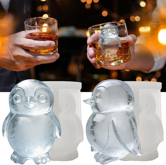3D Penguin Ice Cube Silicone Molds Tray for Whiskey, Cocktail, Drink, Bar; Rich Details. Fun Animal Mold for DIY Craft Taba Squishy Chocolate Soap Candle Resin Gift for Women Girls Boys; 2 Pack