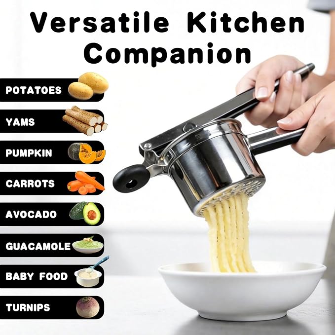 15oz Stainless Steel Potato Ricer - Heavy Duty Mashed Potato Ricer with Silicone Grip, Dishwasher Safe Professional Kitchen Tool for Perfect Mashed Potatoes & Purees
