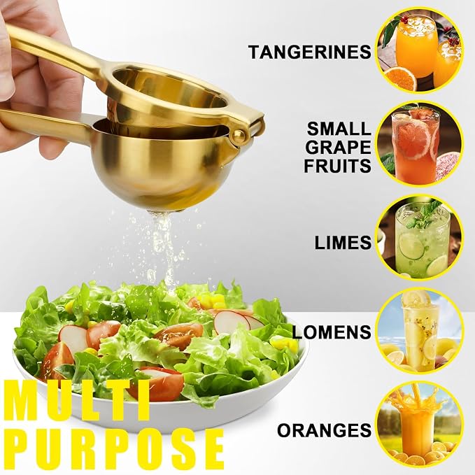 SHIKORI Lemon Squeezer, Large Heavy Duty Handhelp Juicer for Lemon, Stainless Steel Hand Press Citrus Juicer, Lime Squeezer Bar Tool, Manual Citrus Press (Gold)
