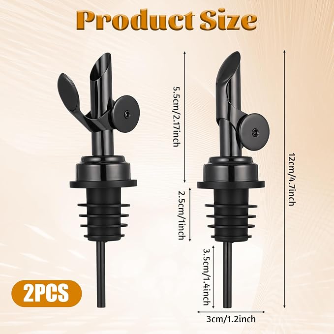 2 PCS Oil Dispenser Spout, Oil Spout, Liquor Bottle Pourers, Weighted Stainless Steel PourerSpout, Vinegar, Syrup and Alcohol Dispenser, Black