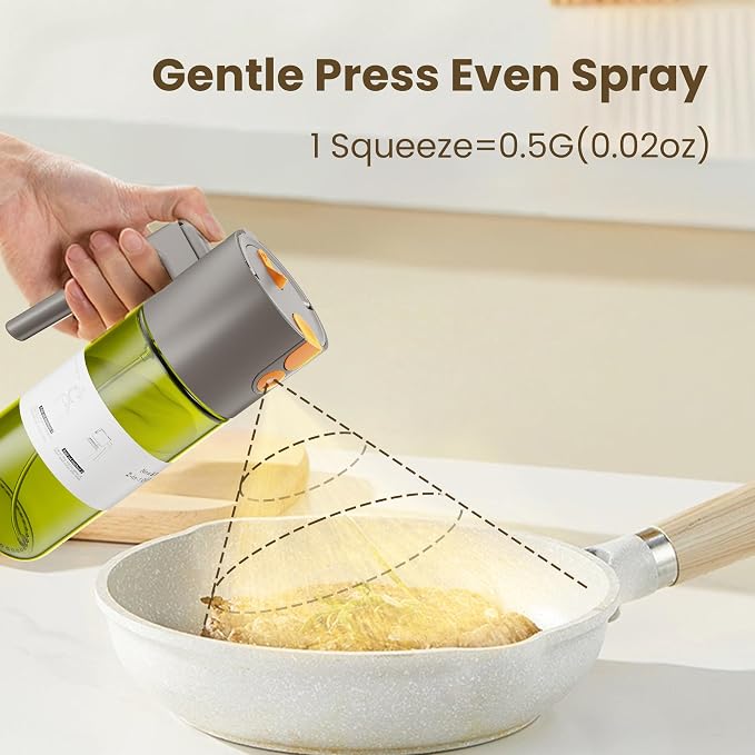 LAKUMIQI 2 in 1 Oil Sprayer for Cooking, 17oz | Light-Blocking Glass Spray Bottle with Stickers, Oil Dispenser for Salad, Air Fryer & BBQ