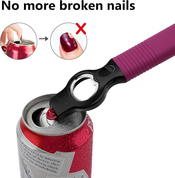 2-Pack Magnetic 2-in-1 Beer Bottle Cap & Soda Can Opener-Rosy | Soft Silicone Handle with Built-in Magnet Sticks to Fridges / Easy Can Tab Opener for Bartenders, Seniors, and Long nails
