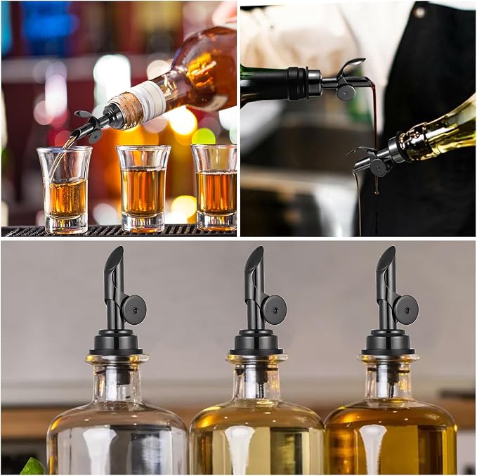 2 PCS Oil Dispenser Spout, Oil Spout, Liquor Bottle Pourers, Weighted Stainless Steel PourerSpout, Vinegar, Syrup and Alcohol Dispenser, Black