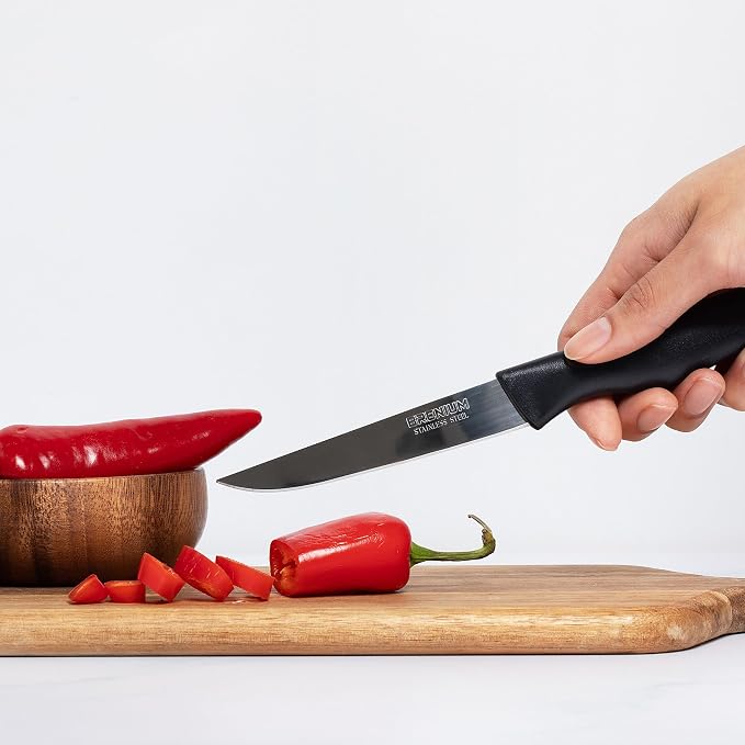 Paring Knife, 6-Piece Set, Knives with Straight Edge 4 Inch Blade, Stainless Steel, Spear Point, Fruit and Vegetable Cutting and Peeling, Black (Black, Straigt)