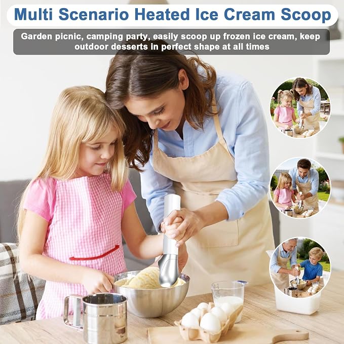 Rechargeable Heated Ice Cream Scoop, LED Display Real-Time Temperature & Battery, 5000mAh Electric Ice Cream Scoop, 158°F Fast Heating IP67 Waterproof with Bee Bracket, Ideal for Hard Frozen Desserts