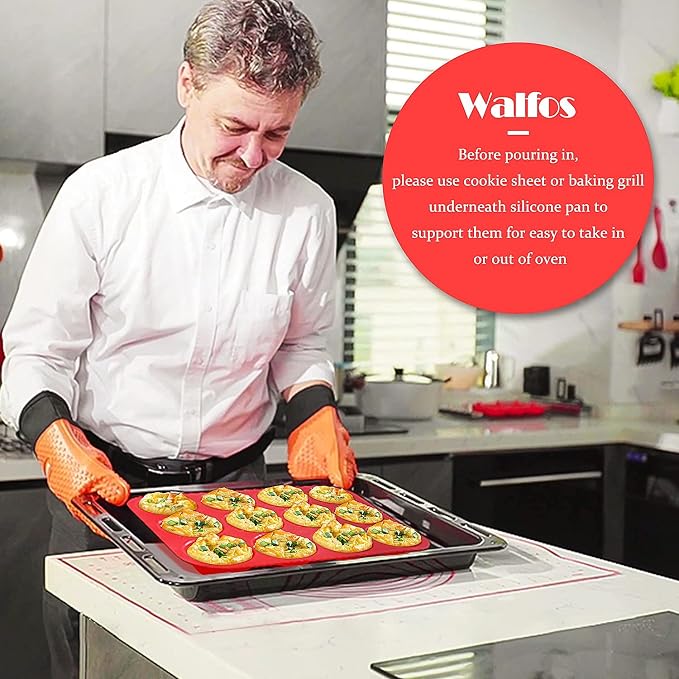 Walfos Silicone Muffin Pan - Set of 3, Including 24 Mini, 12 Regular & 6 Jumbo Muffin Pans, Easy Pop Out, BPA Free, Dishwasher Safe