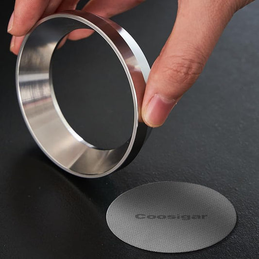 51mm Espresso Dosing Funnel and Puck Screen Set,Stainless Steel Coffee Dosing Ring Compatible with Delonghi 51mm Portafilter.Reusable 1.7mm Thickness Espresso Puck Screen(Stainless Steel)