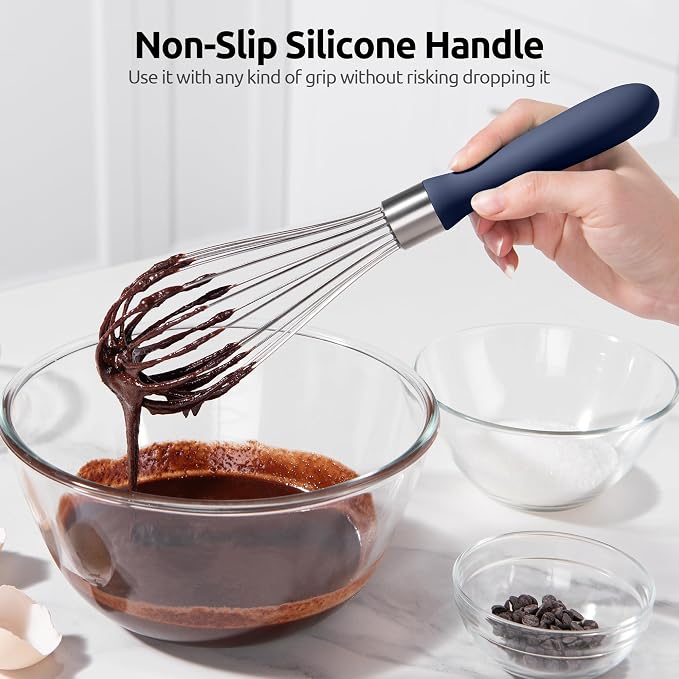 U-Taste Balloon Whisk for Cooking: 18/10 Stainless Steel Kitchen Wire Whisk, Medium Heavy Duty Egg Beater, Hand Baking Mixing Tool with 8 High Flex Wires for Stirring, Blending Sauce (Midnight Blue)