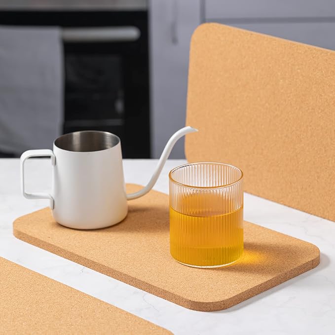 Rectangle Cork Trivets Set - 6 Pack, 12" x 7" x 0.4" Thick, Heat-Resistant Cork Hot Pads for Countertop, Table, and Kitchen, Perfect for Hot Pots and Pans