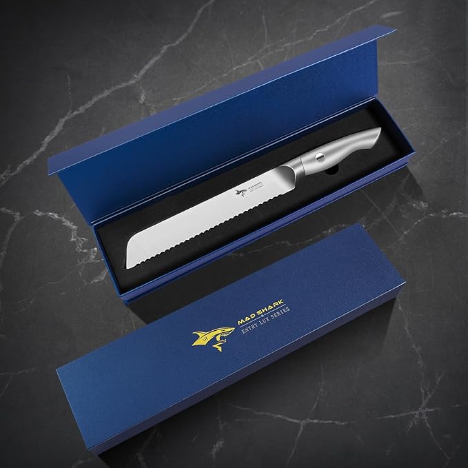 MAD SHARK Bread Knife 8 Inch, Razor Sharp Blade from German Molybdenum-vanadium Steel, Professional Serrated Bread Knife for Homemade Bread, Sourdough Cutting (8 inch)