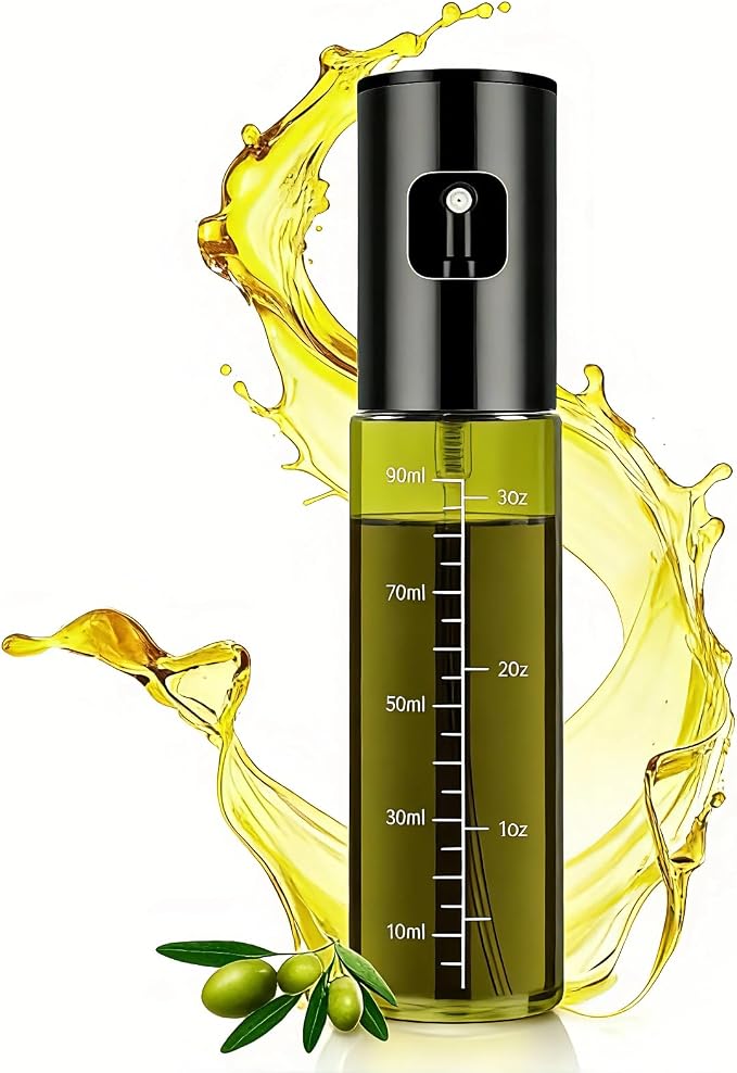 Cooking Oil Spray Bottle, Olive Oil and Avocado Oil Spray Bottle, 100ml Olive Oil Spray Bottle, Kitchen Tools, Air Fryer, Salad, Frying, Grilling (light-blocking glass)-Black