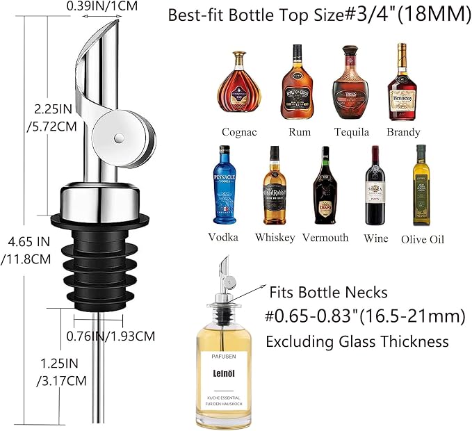 Pafuen 4 Pack Liquor Pour Spout, Oil Pourer, Olive Oil Pour Spout for Olive Oil Dispenser(Silver)
