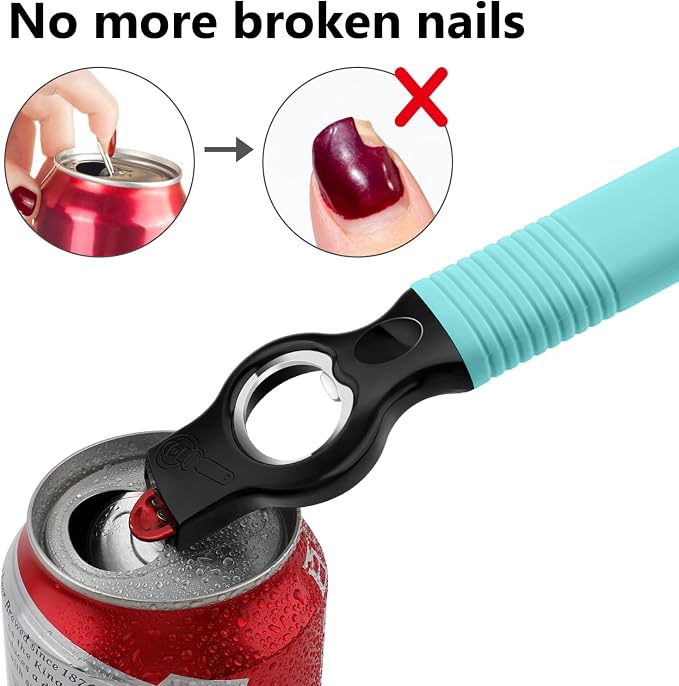 2-Pack Magnetic 2-in-1 Beer Bottle Cap & Soda Can Opener-Aqua | Soft Silicone Handle with Built-in Magnet Sticks to Fridges / Easy Can Tab Opener for Bartenders, Seniors, and Long nails