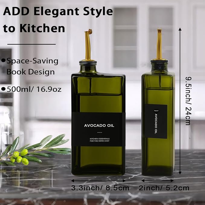 Olive Oil Dispenser Bottle for Kitchen 16.9oz, UV-Blocking Oil and Vinegar Dispenser Set, Leakproof Oil Container for Home, Restaurant (Green, Set of 4)