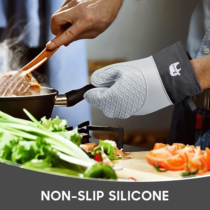 Oven Mitts and Pot Holders Sets for Kitchen, 2 Pack Extra Long Heat Resistant Silicone Oven Mitt Heat Resistant 500°F with Soft Cotton Lining for BBQ, Baking and Cooking