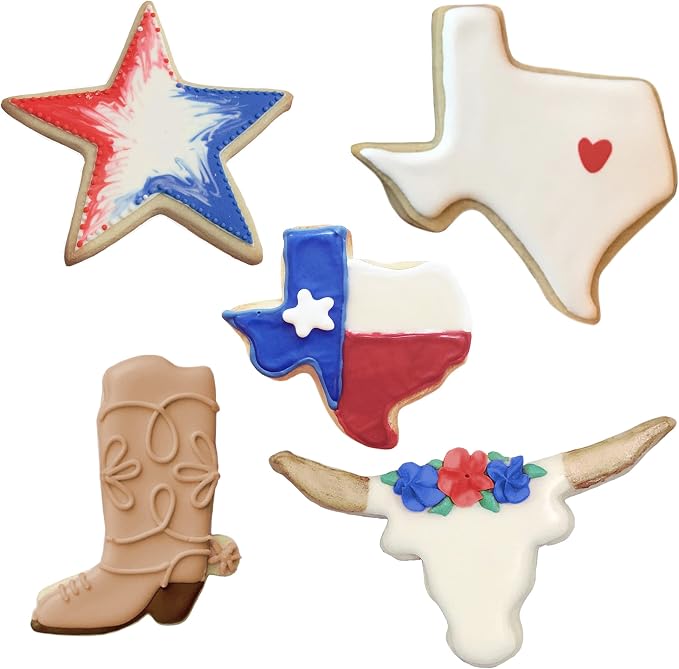 Ann Clark 5-Pc. Texas Cookie Cutter Set, Made in USA, Large & Small Texas State, Longhorn, Cowboy Boot & Pointy Star