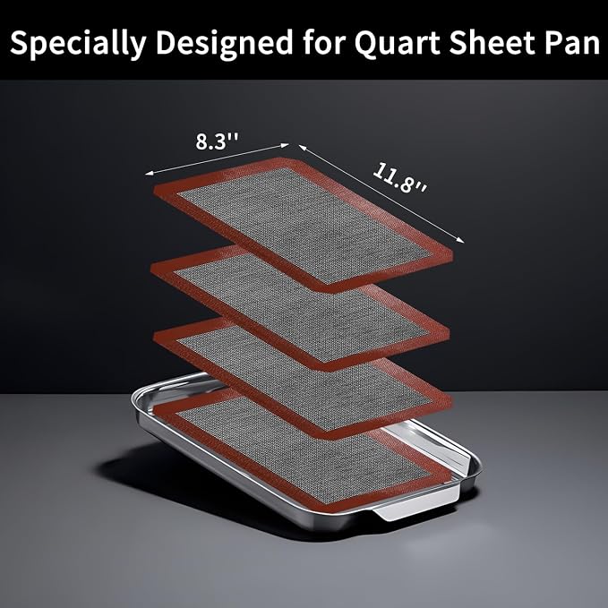 Small Silicone Baking Mats, Set of 4, 11-4/5x8-1/4 Inch Quarter Sheet Size, Non Stick, BPA Free, 1/4 Baking Sheet Pan Liner for Cookies, Macaron, Bread, Pastry, Toaster (Perforated)