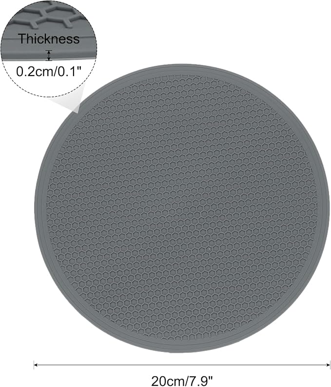 uxcell 2pcs Silicone Trivet Mats 7.9" Dia Round Non-Slip Silicone Pot Holders for Hot Pots and Pans, Heat Resistant Hot Pads for Kitchen Hot Dishes Table Countertops, Grey