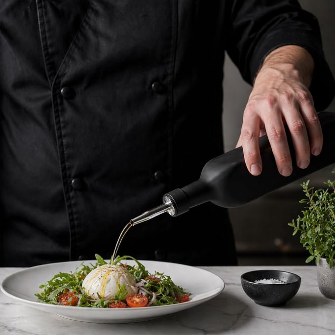 Restaurantware-Chef 101 16.9 Ounce Olive Oil Dispenser, 1 Kitchen Oil Dispenser Bottle - With Stainless Steel Pourer, Non-Leaking, Black Glass Pourer, For Cooking Or Salad Dressings