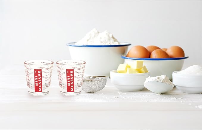 Kolder Mini Measure Multi-Purpose Shot Glass, Heavyweight Glass, Red, Set of 2, For Liquid And Dry Ingredients And Precise Recipe Prep
