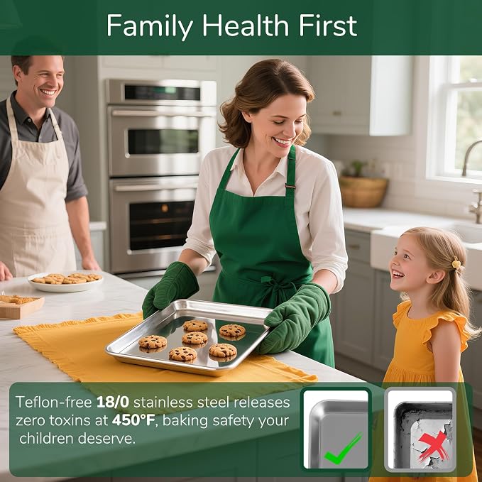 18/0 Stainless Steel Baking Sheet with Cooling Rack, 17.3 Inch Oven-Safe Non-Toxic Cookie Sheets for Baking, Coating Free & Rust Resistant for Healthy Family Baking, Easy to Clean, Heavy Duty