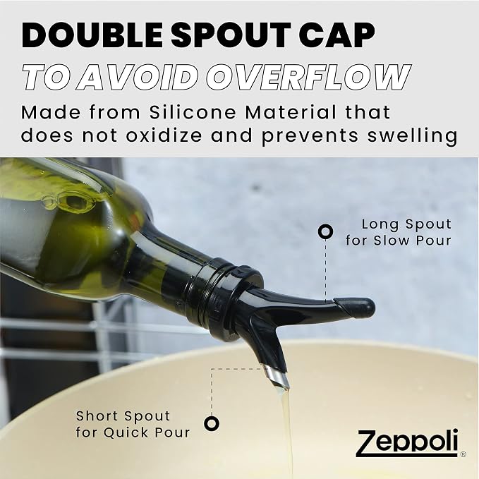 Zeppoli Kitchen Olive Oil & Vinegar Dispenser Bottle - 17 oz Set with Removable Dual Spouts, Pour Funnel, Stainless Steel Cruet - Olive Oil Dispenser Bottle