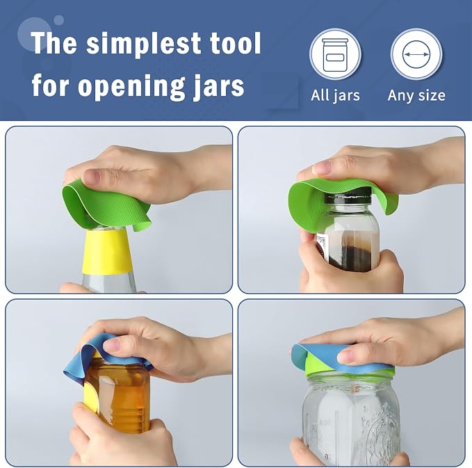 Aixoom Rubber Jar Opener Pads Set of 4, Non-Slip Gripper Pads for Jars | Two Shapes for More Uses, For Seniors & Weak Hands, Heat-Resistant Trivet, Kitchen Coaster & Jar Lid Grip (Circle and Square)