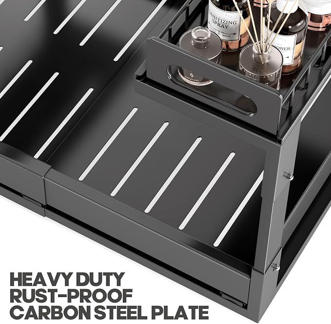 1 Pack-16"-26"W Expandable Under Sink Organizer With Upgrade Ball-Bearing Slide,2-Tier Pull Out Under Cabinet Organizer Height Adjustable,Not Suitable For Cabinets With Partitions In The Middle