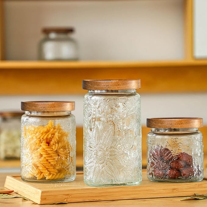 Adodeen Glass Storage Containers With Lids, Glass Jars With Lids, 32OZ | Airtight Glass Food Storage Containers, Kitchen Canisters For Sugar, Coffee, Tea, Spice, Flour, Candy, Pasta, Cereal