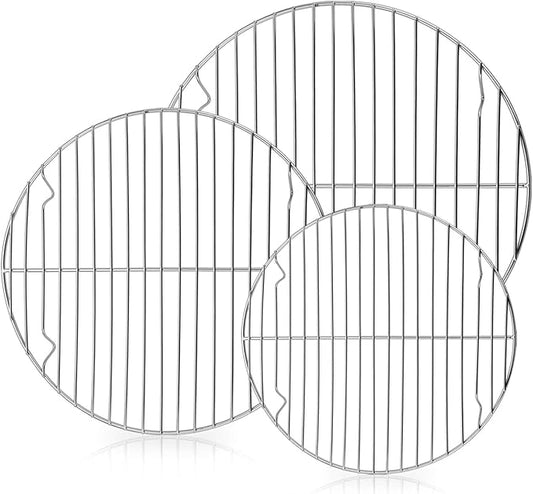E-far Round Cooking Racks - Size 7½” & 9” & 10½” - Stainless Steel Round Steaming Baking Cooling Rack Set of 3, Multi-Purpose for Canning Air Fryer Pressure Cooker, Dishwasher Safe
