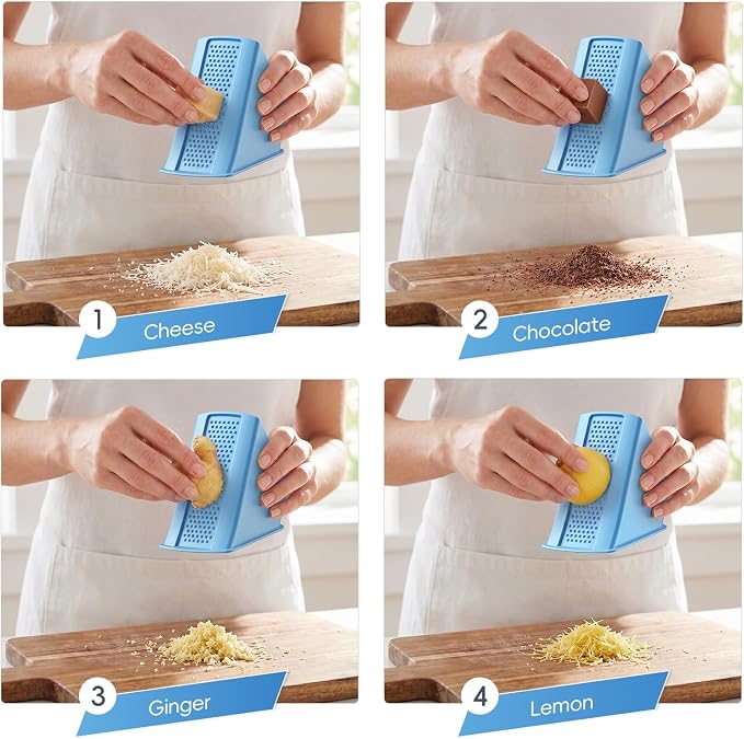 Jonscook All-in-1 Safe Mandoline Slicer for Kitchen, Vegetable Slicer with Container, Adjustable Veggie Mandoline, French Fry Cutter, Potato/Tomato/Onion Slicer, Grater/Cleaning Brush (Blue)