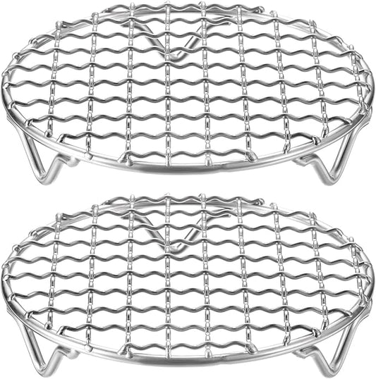 HARFINGTON 2pcs Round Cooking Rack 5-inch 201 Stainless Steel Cross Wire Barbecue Grill Net with 20mm Legs for Cooking Baking Steaming BBQ