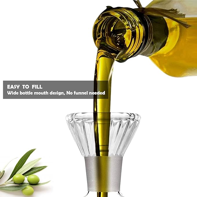 4 oz/125 ml Clear Glass Olive Oil Dispenser Bottle - Oil & Vinegar Cruet with Pourers and NO Funnel Needed - Olive Oil Carafe Decanter for Kitchen and BBQ Olive Oil Dispenser Bottle
