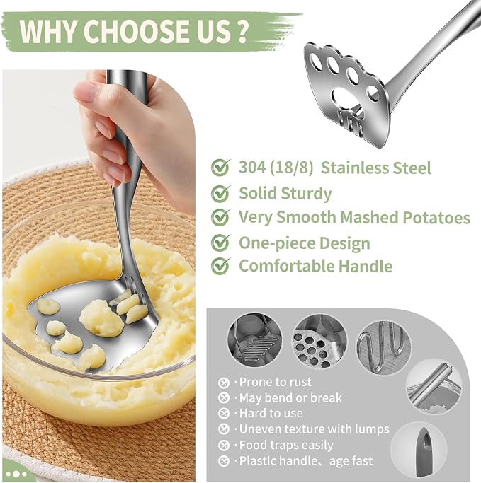 Heavy Duty Potato Masher Stainless Steel, ASWETMEL Cat Paw Shape Mashed Potato Masher Kitchen Tool, Solid Integrated Potatoes Smasher for Beans, Avocados, Squash, Dishwasher Safe