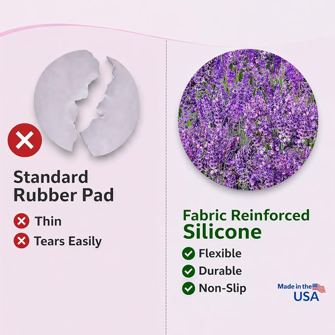 Andreas Silicone Jar Opener, Lavendar Medley – 6.25" Non-Slip Lid Gripper & Garlic Peeler, Food and Dishwasher Safe, Multi-Use, Durable Silicone & Fabric, Made in the USA, JO-374
