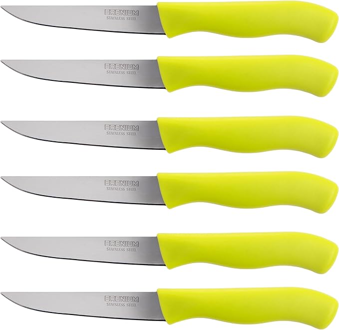 6-Piece Paring Knife Set – 4 Inch Razor Sharp Stainless Steel Spear Point Blades, Precision Fruit and Vegetable Cutting Knives, Ergonomic Non-Slip Handles – Green, Straight Edge